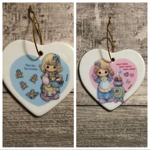 Precious Moments 2002 Two Sided Heart Ornament Miss You & Warm Hearts Vintage